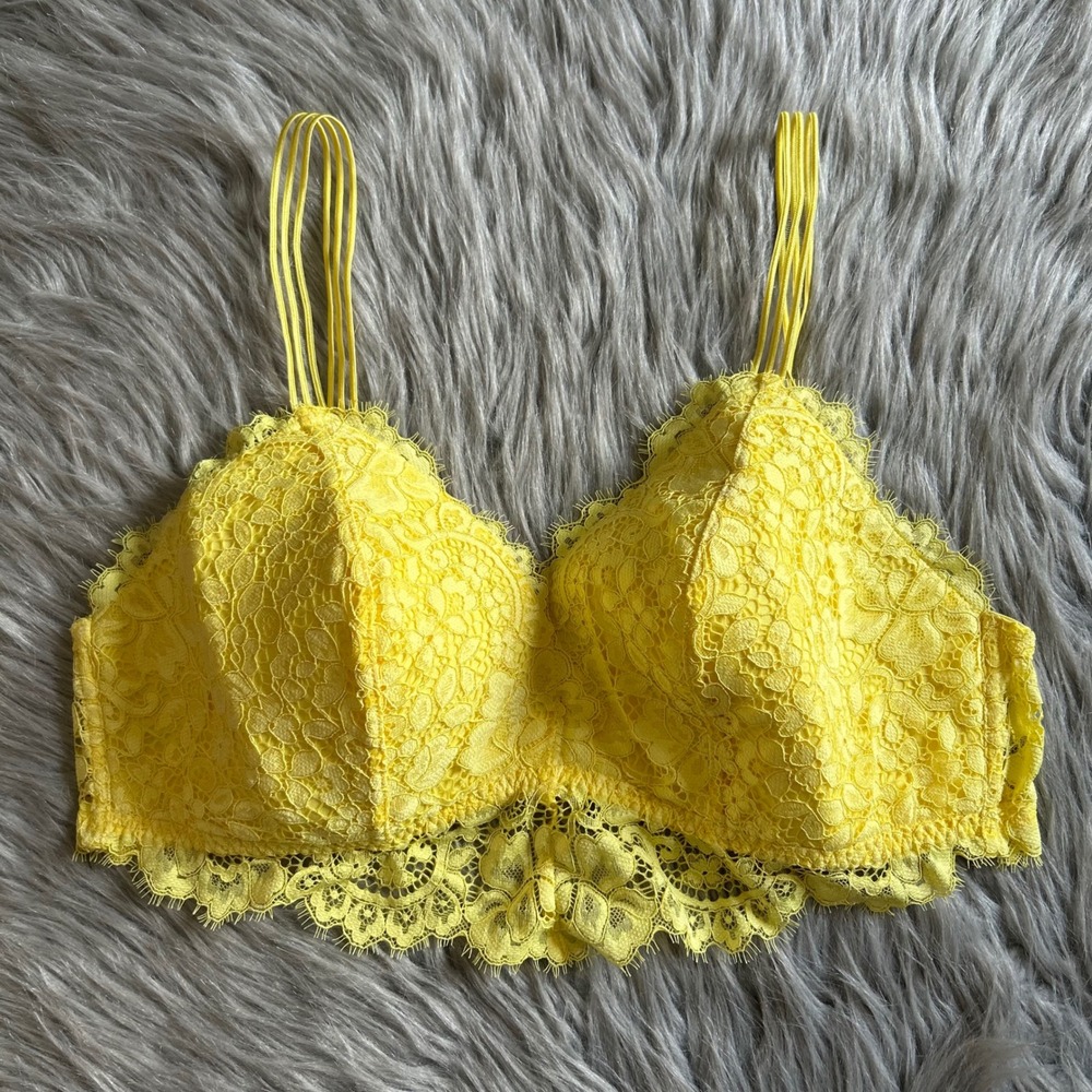 Gilligan & O'Malley‎ Triangle Bralette Womens Size XL Yellow Floral Lace Bra